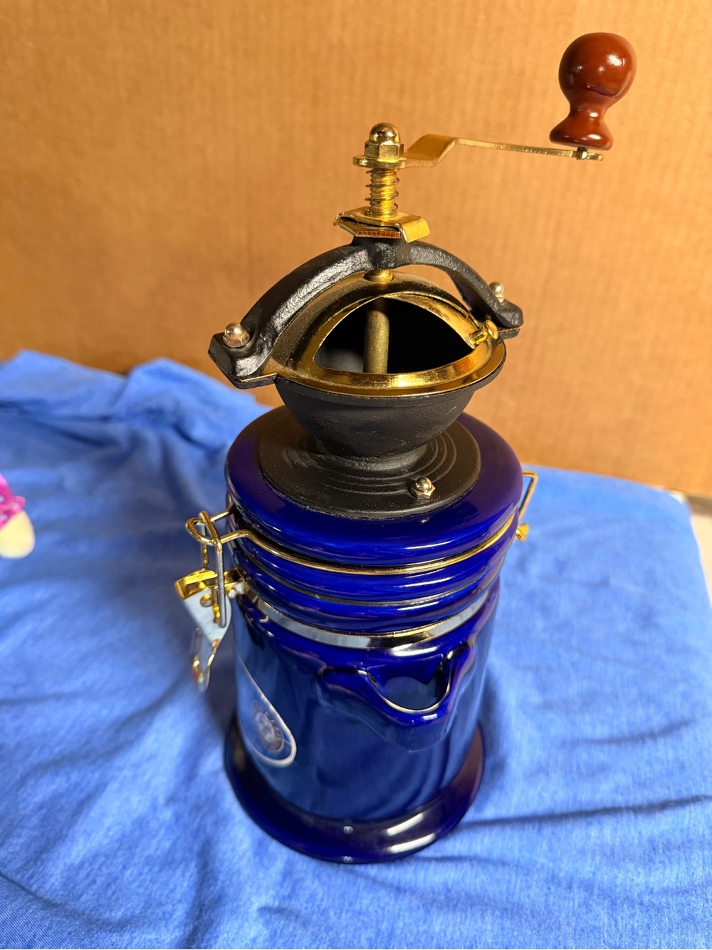 Vintage Fratello Cobalt Blue Ceramic Coffee Grinder Canister - Picture 2 of 7